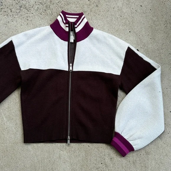 Anthropologie Maeve Brown/White/Pink Color Block Zippered Sweater Size Small - Picture 8 of 14